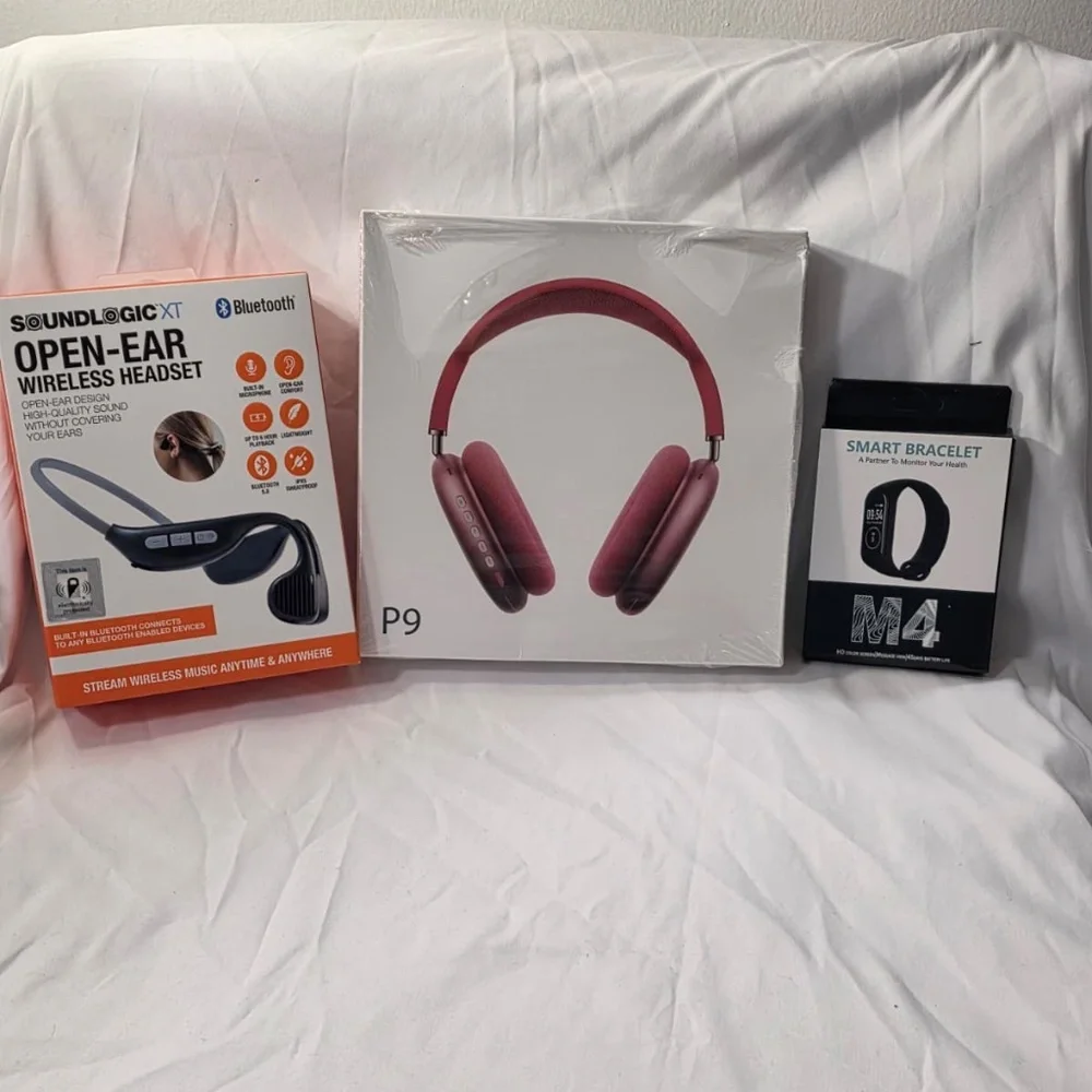 All in one Bundle (SoundLogic+M4 Smart Fitness+ Red P9 Wireless Headphones)